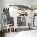 Wall murals Whale flying over a city