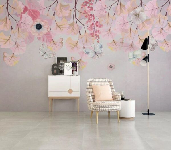Painting of flowers and butterflies Wall murals Painting of flowers and butterflies
