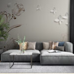 Wall murals White tulips and butterflies