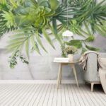 Wall murals Green succulents and leafy branches overhead