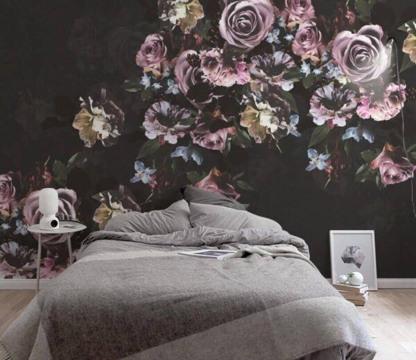 Group of flowers on a black background Wall murals Group of flowers on a black background
