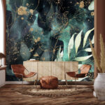 Wall murals Abstract leaves with shimmering accents.