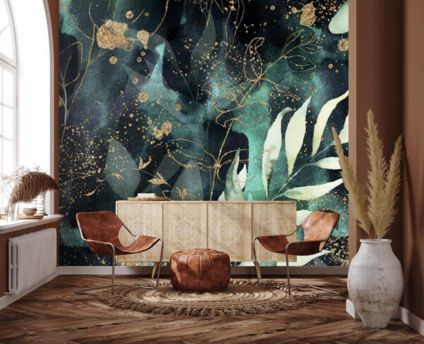 Wall murals Wall murals Abstract leaves with shimmering accents. (SKU: u42471)