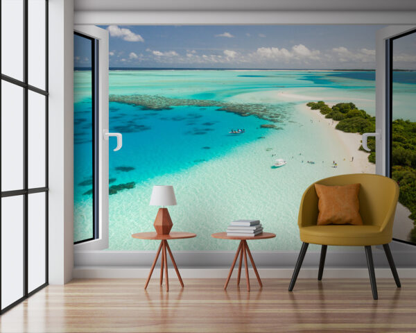 Serene view through open window Wall murals Serene view through open window