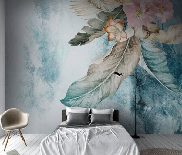 Floral elegance on a serene backdrop Wall murals Floral elegance on a serene backdrop
