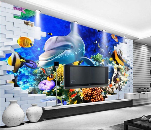 Mural of a fish and dolphins Wall murals Mural of a fish and dolphins