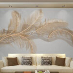 Wall murals Elegant feather art in beige tones
