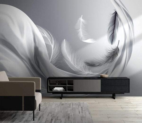Elegant dance of floating feathers. Wall murals Elegant dance of floating feathers.
