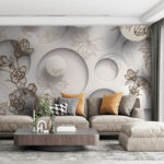 Wall murals Wallpaper with circles and flowers