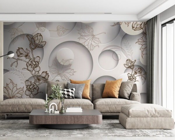 Wallpaper with circles and flowers Wall murals Wallpaper with circles and flowers