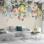 Wall murals Delicate blooms with colorful butterflies