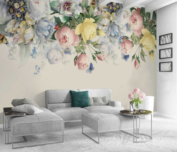 Wall murals Delicate blooms with colorful butterflies (SKU: u39845) Wall murals Wall murals Delicate blooms with colorful butterflies (SKU: u39845)