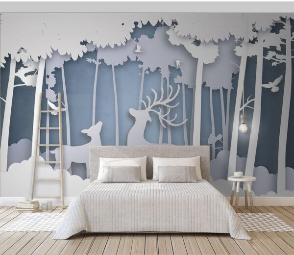 Paper cut out of a deer in a forest Wall murals Paper cut out of a deer in a forest
