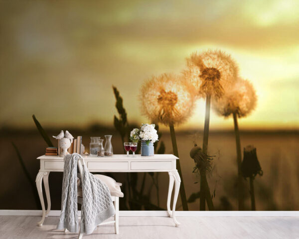 Wall murals Dandelions dancing in the gentle breeze (SKU: u38934) Wall murals Wall murals Dandelions dancing in the gentle breeze (SKU: u38934)