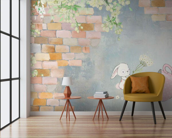Wall murals Cartoon rabbit and a house with flowers (SKU: u38904) Wall murals Wall murals Cartoon rabbit and a house with flowers (SKU: u38904)
