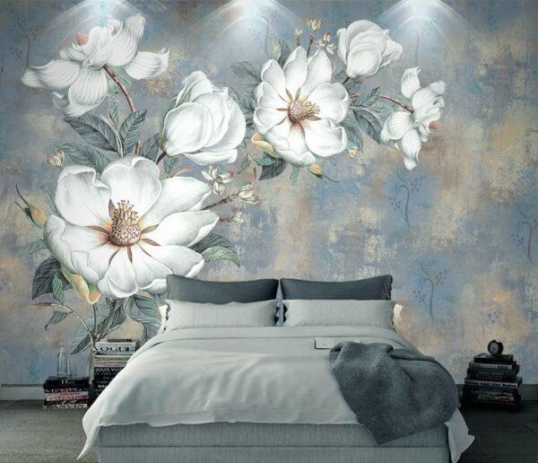 Wall murals White flowers on blue textured background (SKU: u38839) Wall murals Wall murals White flowers on blue textured background (SKU: u38839)