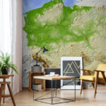 Wall murals Map of poland with land and water