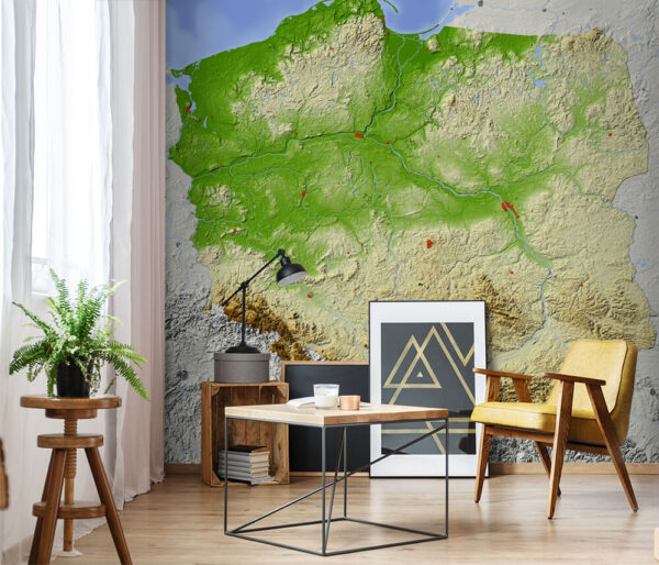 Map of poland with land and water Wall murals Map of poland with land and water