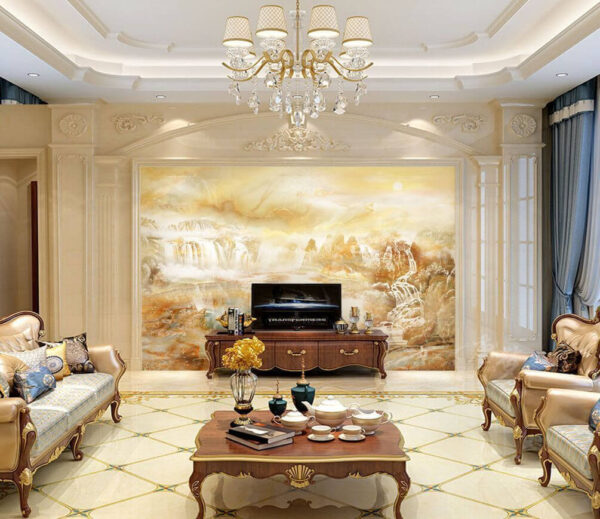 Painting of a waterfall and mountains Wall murals Painting of a waterfall and mountains