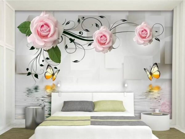 Roses and butterflies by the water Wall murals Roses and butterflies by the water
