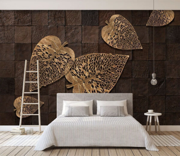Decorative leaves on textured background Wall murals Decorative leaves on textured background