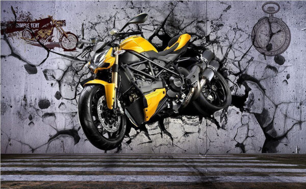 Motorcycle breaking through the wall Wall murals Motorcycle breaking through the wall