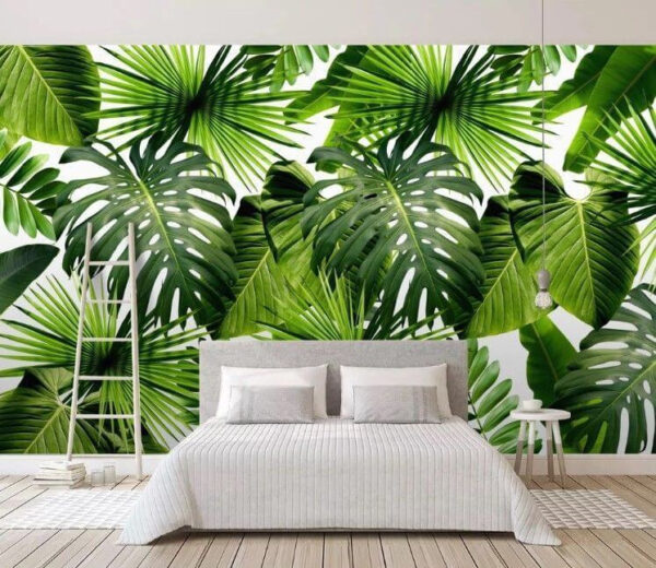 Lush green tropical leaves pattern Wall murals Lush green tropical leaves pattern