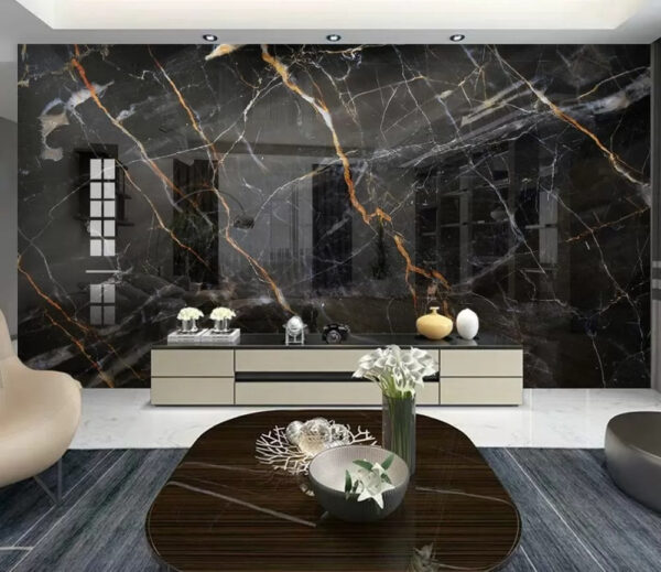 Black marble with orange streaks Wall murals Black marble with orange streaks