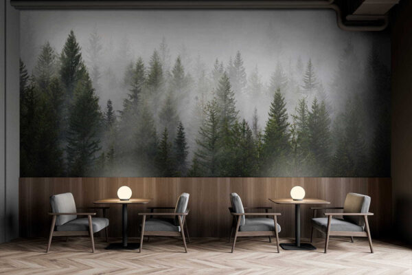 Foggy forest in the morning mist Wall murals Foggy forest in the morning mist