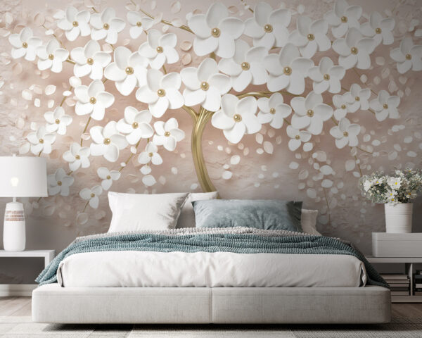 Wall murals Elegant blossoms cascade on swirling branches