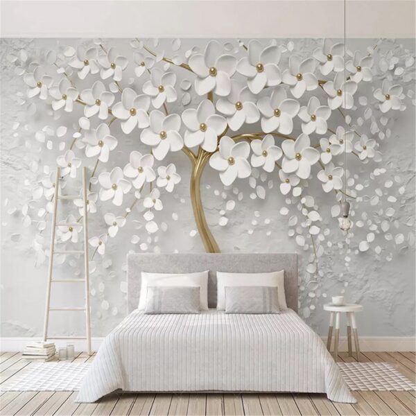 Elegant tree with white blossoms Wall murals Elegant tree with white blossoms