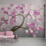 Wall murals Tree with pink and white flowers