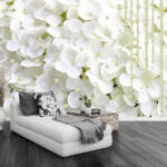Wall murals White petals adorned with pearls.