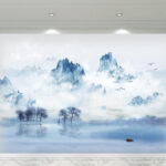 Wall murals Landscape of a lake with trees and mountains in the background