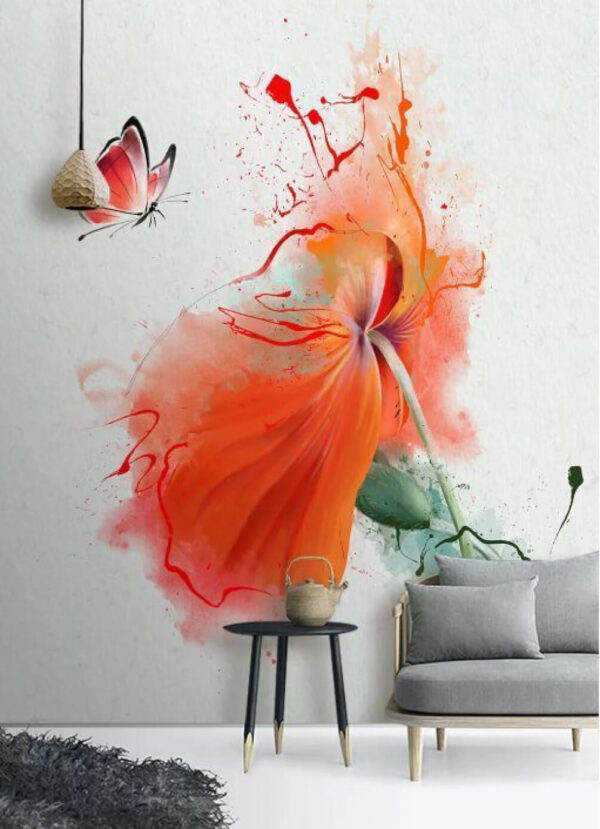 Butterfly and flower in vibrant splash Wall murals Butterfly and flower in vibrant splash
