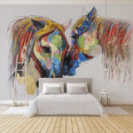 Wall murals Painting of horses with colorful paint on them
