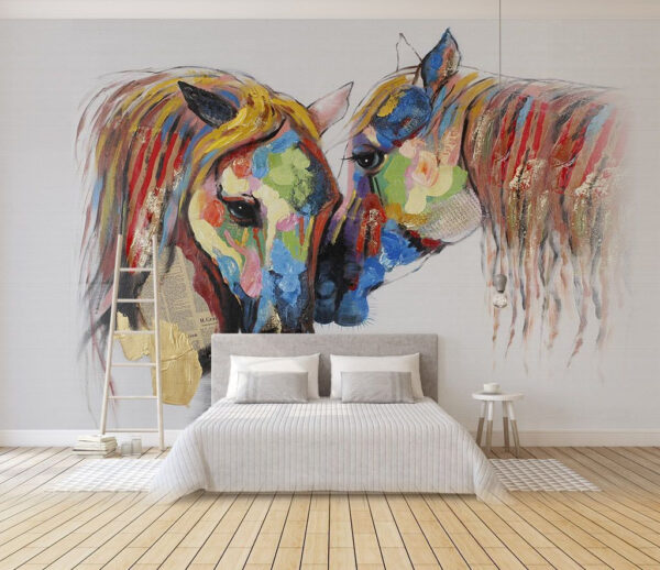 Painting of horses with colorful paint on them Wall murals Painting of horses with colorful paint on them