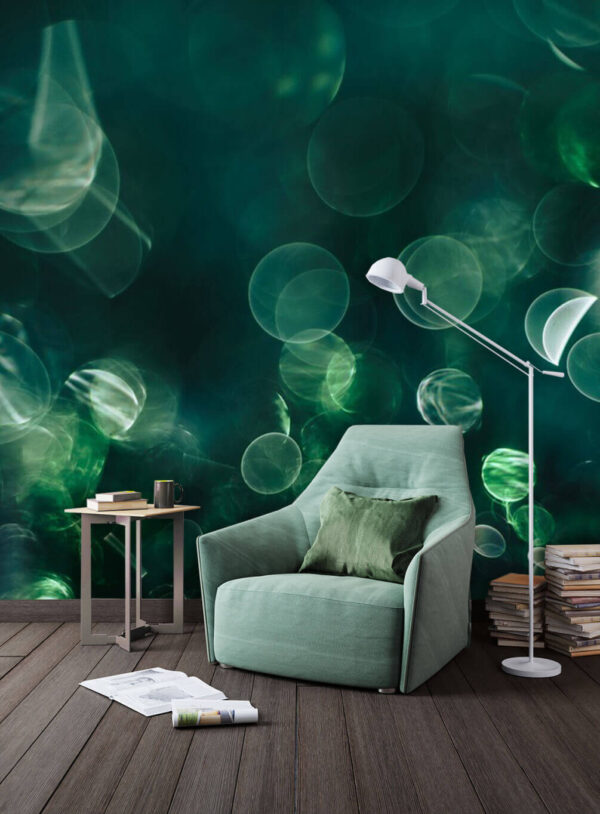 Blurry image of green and white circles Wall murals Blurry image of green and white circles
