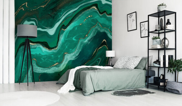 Flowing Waves of Teal and Green Wall murals Flowing Waves of Teal and Green