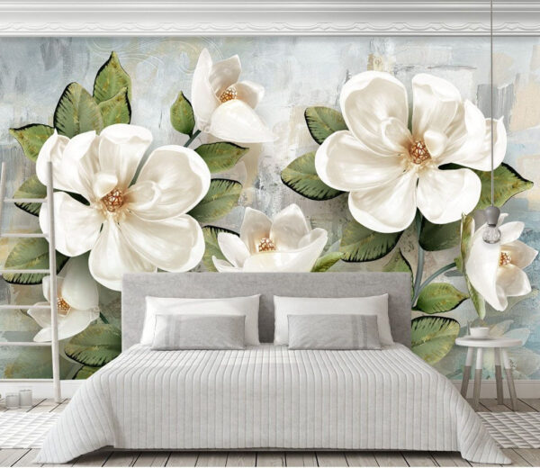 Delicate white blooms on textured background Wall murals Delicate white blooms on textured background