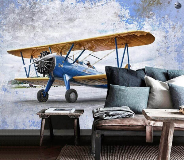 Vintage biplane ready for takeoff Wall murals Vintage biplane ready for takeoff