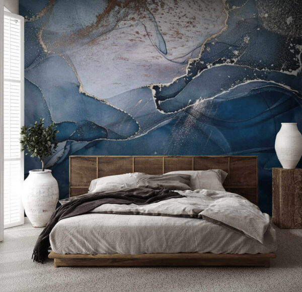 Abstract blue waves with shimmering lines Wall murals Abstract blue waves with shimmering lines