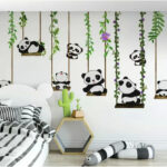 Wall murals Group of pandas on swings