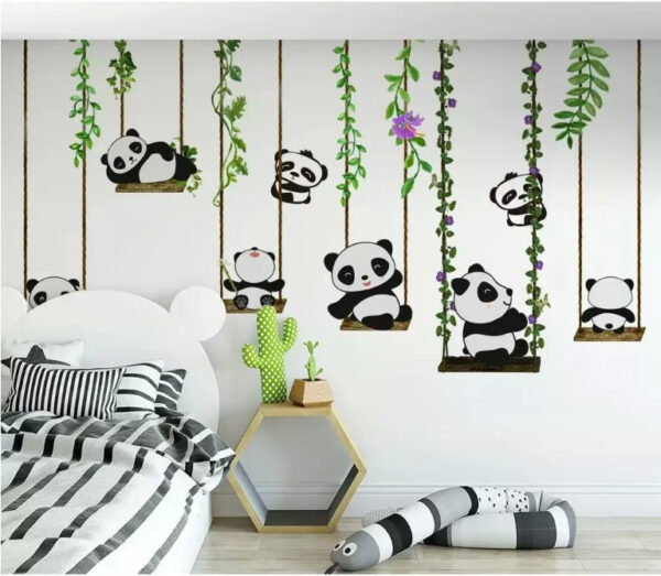 Group of pandas on swings Wall murals Group of pandas on swings