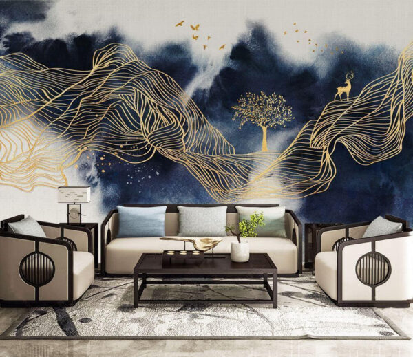 Serene landscape with deer and tree Wall murals Serene landscape with deer and tree