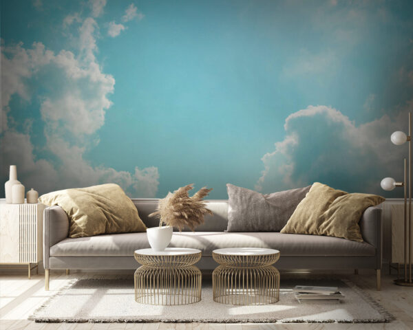 Blue sky with clouds and sun Wall murals Blue sky with clouds and sun