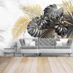 Wall murals Vibrant leaves against marble backdrop