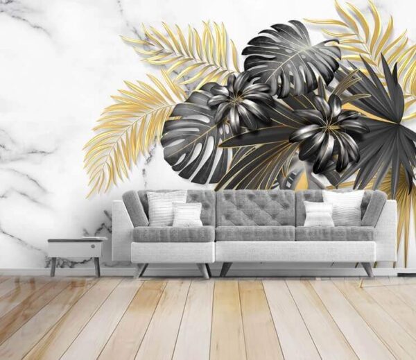 Vibrant leaves against marble backdrop Wall murals Vibrant leaves against marble backdrop