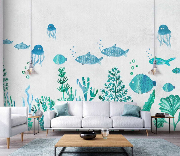 Group of fish and jellyfish Wall murals Group of fish and jellyfish