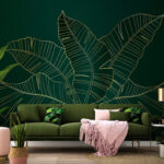 Wall murals Soft leaves against a dark backdrop